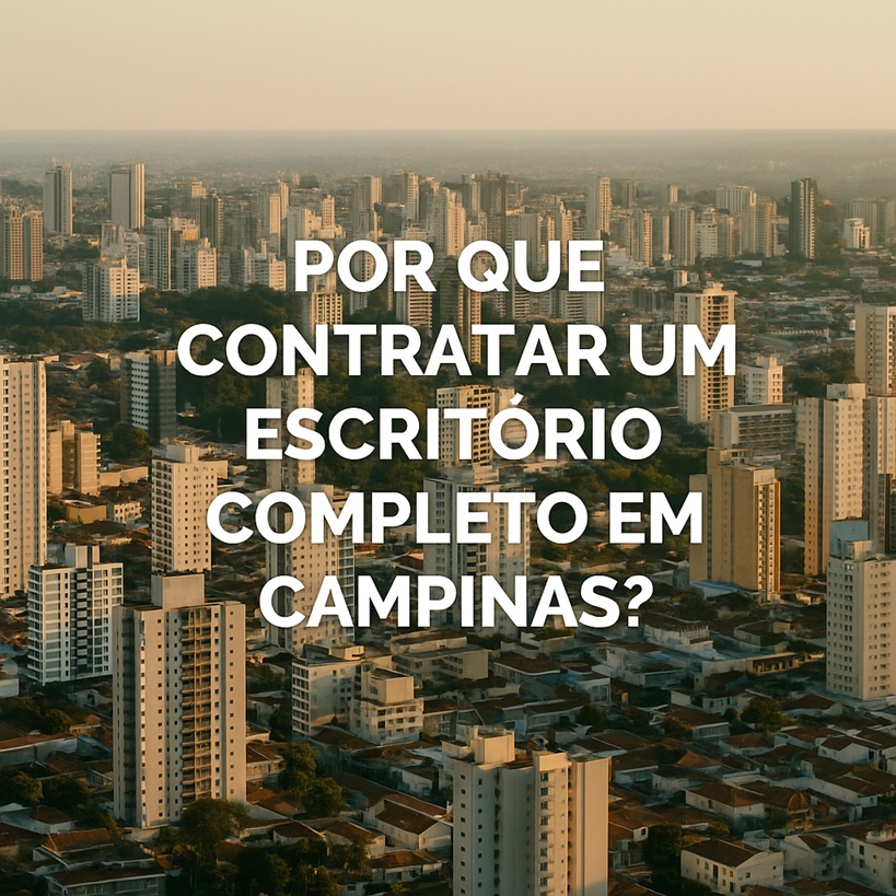 Vista aérea de Campinas com título sobreposto